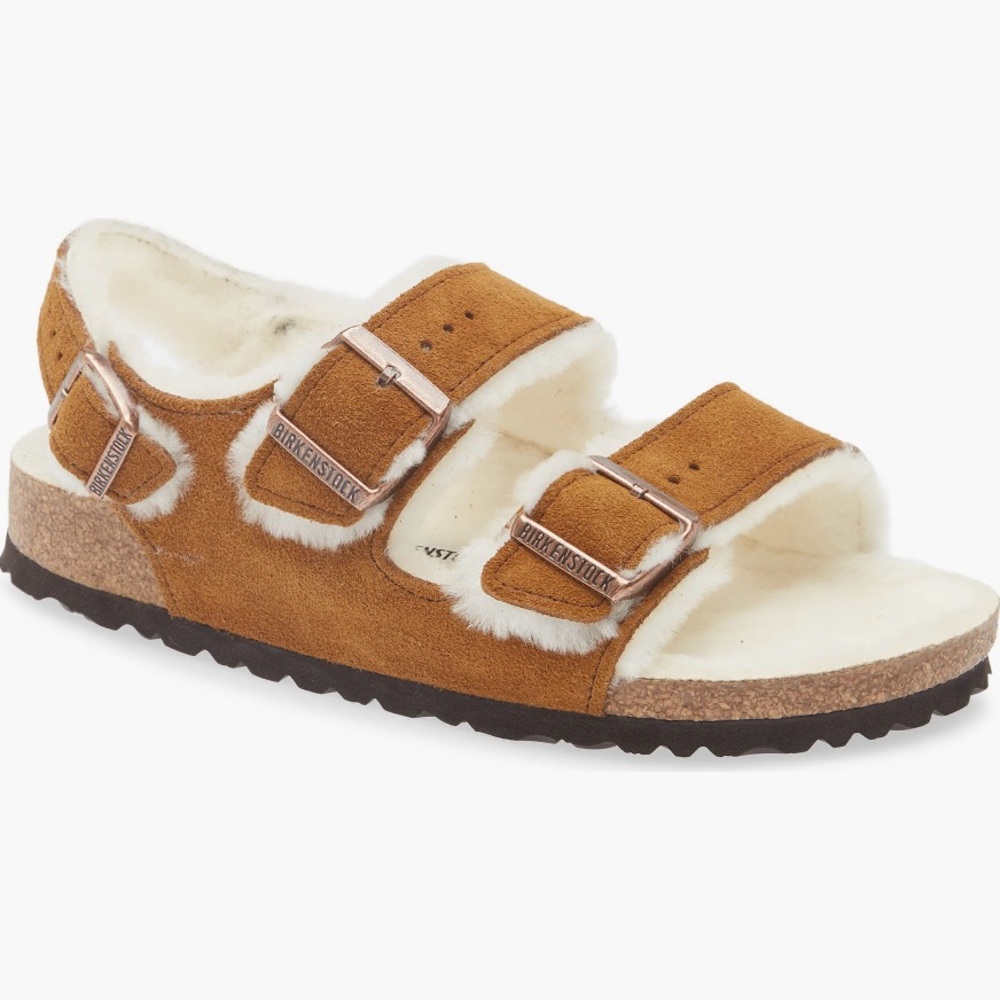NIB Birkenstock Milano Shearling Slingback –mink/natural- W9-9.5
